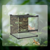 PawHut Reptile Glass Terrarium with Stone Background, Front Ventilation, Escape-Proof Knob Lock, 30 x 30 x 30 cm, Black(m-3)