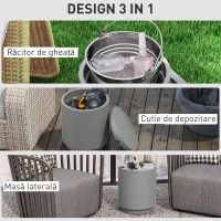 HOMCOM Măsuță Multifuncțională cu Găleată de Gheață 10L și Capac Gri Deschis(m-4)