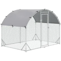 PawHut Grand enclos poulailler 5,32 ㎡ parc grillagé toit anti-UV porte verouillable 2,8 x 1,9 x 1,97 m argenté(m-11)