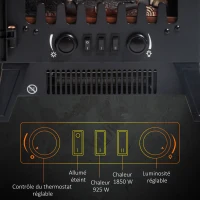 HOMCOM Cheminée électrique radiateur Imitation Flamme avec luminosité et réglable 925 W / 1850 W Porte métal Verre trempé Noir(m-6)