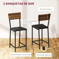 HOMCOM Conjunto de Mesa e Bancos de Bar Mesa Alta de Cozinha com 2 Bancos Laterais Rebatíveis Suporte para Vinhos e Prateleiras Castanho e Preto(m-6)