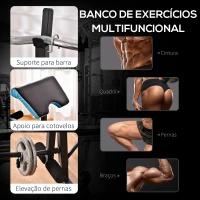 HOMCOM Banco de Musculação Multifuncional com Suporte para Barras e Encosto Ajustável 155x56,5x120 cm Preto e Azul(m-5)
