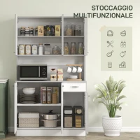 HOMCOM Credenza Cucina Moderna con Cassetto e Armadietti, in Legno, 101x39x180 cm, Bianco e Grigio(m-4)