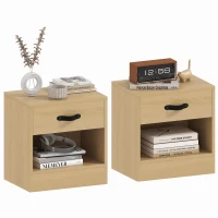 HOMCOM Pack de 2 Mesitas de Noche con Cajón y Compartimento Abierto para Salón 39x28x41 cm Natural(m-10)