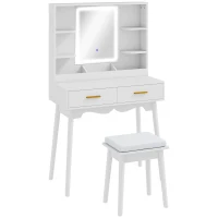 HOMCOM Elegant Dressing Table, with LED Mirror - White(m-1)