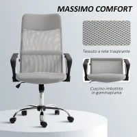 HOMCOM Sedia Ergonomica da Ufficio Girevole, Altezza Regolabile e Schienale a Rete, 63x65x109-119 cm, Grigio Chiaro(m-7)