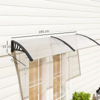 Outsunny Auvent de porte d'entrée, toit marquise de porte exterieur en polycarbonate et aluminium résistante toit abri protection contre la pluie et UV pour terrasse, balcon, 195 x 75 cm, transparent(m-3)