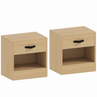 HOMCOM Pack de 2 Mesitas de Noche con Cajón y Compartimento Abierto para Salón 39x28x41 cm Natural