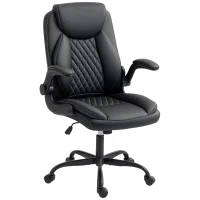 HOMCOM Faux Leather Office Chair. with Flip-Up Armrests - Black(m-11)