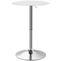 HOMCOM Tavolo da Bar con Altezza Regolabile, Girevole 360°, con Base Rotonda, Ø63x67-93 cm, Bianco(m-1)
