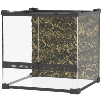 PawHut Reptile Glass Terrarium with Stone Background, Front Ventilation, Escape-Proof Knob Lock, 30 x 30 x 30 cm, Black(m-11)