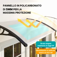 Outsunny Pensilina Tettoia da Esterno 195x75cm, Tettoia per Esterno in Policarbonato e Alluminio, per Balcone Finestre e Porte, Trasparente(m-4)