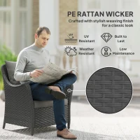 Outsunny Rattan Garden Chairs Set of 2, Outdoor Rattan Chairs with Cushions, Armrests and High Back, PE Wicker Garden Armchair with Steel Frame for Balcony, Porch, Dark Grey(m-4)