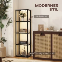 HOMCOM Lampadaire LED avec étagère à 4 niveaux, Étagère lumineuse avec 4 étagères en verre, Interrupteur au pied, MDF, Noir(m-4)