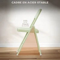 HOMCOM Lot de 4 chaises pliantes et portables intérieur avec assises et dossiers rembourrés en velours, cadre en acier, vert(m-7)