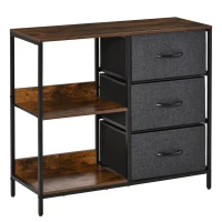HOMCOM Chest of Drawers Storage  Dresser Cabinet Organizer with 3 Fabric Drawers and 2 Display Shelves for Living Room, Bedroom, Hallway, Black(m-10)