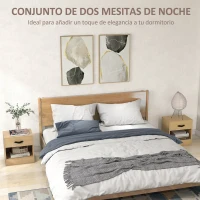 HOMCOM Pack de 2 Mesitas de Noche con Cajón y Compartimento Abierto para Salón 39x28x41 cm Natural(m-4)