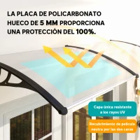 Outsunny Tejadillo de Protección 195x75 cm Marquesina de Exterior con Paneles de Policarbonato Barras de Aluminio Transparente(m-4)