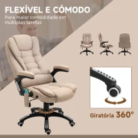 Vinsetto Cadeira de Escritório com 6 Pontos de Massagem Reclinável até 130° com Função de Aquecimento 68x72x110-120 cm Marrom Claro(m-8)