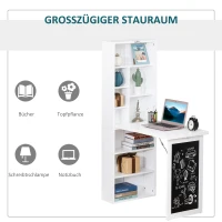 HOMCOM Schreibtisch Esstisch klappbar mit 6 Fächer Bücherregal mit 3 Regale Computertisch Bürotisch E1 Spanplatte Metallrahmen Weiß 98 x 51 x 153 cm(m-5)