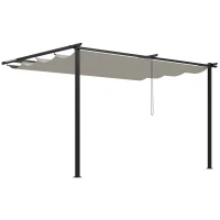 Outsunny Pérgola de Pared para Exterior con Techo Retráctil para Patio Terraza Jardín 390x290x220 cm Crema(m-11)