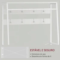 HOMCOM Móvel Cabide de Entrada com Banco Sapateira 8 Ganchos 2 Gavetas de Tecido Barra Prateleira 80x30x180,5 cm Branco e Cinza(m-5)