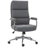 HOMCOM Executive Office Chair, Linen Fabric Computer Desk Chair with Double-Layer Back Cushion, Tilt Function, Height Adjustable for Home, Charcoal Grey(m-10)