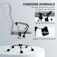 HOMCOM Sedia Ergonomica da Ufficio Girevole, Altezza Regolabile e Schienale a Rete, 63x65x109-119 cm, Grigio Chiaro(m-6)