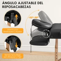 HOMCOM Camilla Masaje Plegable de Madera de 3 Zonas con Altura Ajustable Reposacabezas Reposabrazos 215x60x64-89 cm Negro(m-5)