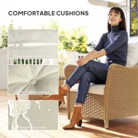 Outsunny Rattan Garden Chairs Set of 2, Outdoor Rattan Chairs with Cushions, Armrests and High Back, PE Wicker Garden Armchair with Steel Frame for Balcony, Porch, Beige(m-5)