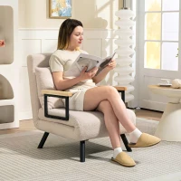 HOMCOM Poltrona Convertível em Cama Poltrona 3 em 1 Convertível em Cama com Encosto Ajustável em 5 Níveis 63x73x81 cm Bege(m-2)