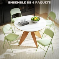HOMCOM Lot de 4 chaises pliantes et portables intérieur avec assises et dossiers rembourrés en velours, cadre en acier, vert(m-4)