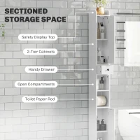 HOMCOM Tall Bathroom Cabinet, Farmhouse Slim Bathroom Storage Cabinet with Barn Doors, Toilet Paper Roll Holder, Drawer and Adjustable Shelves, Narrow Bathroom Storage Unit, 20 x 20 x 185cm, White(m-4)