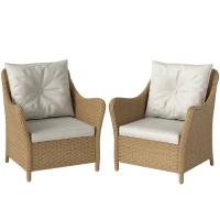 Outsunny Rattan Garden Chairs Set of 2, Outdoor Rattan Chairs with Cushions, Armrests and High Back, PE Wicker Garden Armchair with Steel Frame for Balcony, Porch, Beige(m-11)