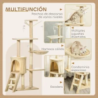 PawHut Árbol para Gatos de 134,2 cm con Nidos Plataformas Casetas Ratón de Juego Hamaca y Postes de Sisal 50x35x134,2 cm Beige(m-7)