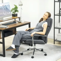 HOMCOM Executive Office Chair, Linen Fabric Computer Desk Chair with Double-Layer Back Cushion, Tilt Function, Height Adjustable for Home, Charcoal Grey(m-2)
