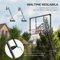SPORTNOW Cos si suport de baschet reglabil pe inaltime cu panou robust si baza ponderata, portabil pe roti, 2,4-2,9 m(m-4)