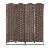 HOMCOM Paravent intérieur en bois 4 panneaux séparateur de pièce pliable pour salon chambre 180 x 180 cm marron(m-3)