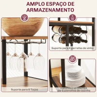 HOMCOM Conjunto de Mesa e Bancos de Bar Mesa Alta de Cozinha com 2 Bancos Laterais Rebatíveis Suporte para Vinhos e Prateleiras Castanho e Preto(m-5)