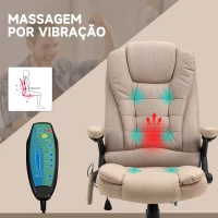 Vinsetto Cadeira de Escritório com 6 Pontos de Massagem Reclinável até 130° com Função de Aquecimento 68x72x110-120 cm Marrom Claro(m-4)