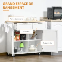 HOMCOM Desserte îlot de cuisine - 2 portes, 2 tiroirs, porte-torchon - poignées métal - MDF blanc hévéa(m-4)