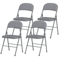 HOMCOM Lot de 4 chaises pliantes et portables intérieur avec assises et dossiers rembourrés en velours, cadre en acier, gris clair(m-1)