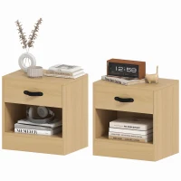 HOMCOM Pack de 2 Mesitas de Noche con Cajón y Compartimento Abierto para Salón 39x28x41 cm Natural(m-11)