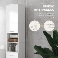 kleankin Mueble Auxiliar Baño Moderno Armario de Baño con 1 Cajón 3 Estantes Ajustables y 2 Armarios 30x30x180cm Blanco Brillante(m-5)