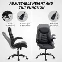 HOMCOM Faux Leather Office Chair. with Flip-Up Armrests - Black(m-4)
