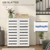 HOMCOM Dulap de Pantofi Modern cu 5 Niveluri cu Uși cu Jaluzele din Lemn Alb(m-5)