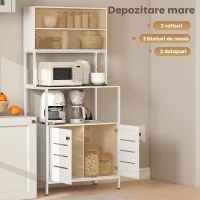 HOMCOM Dulap de Bucătărie cu Rafturi, Dulapuri și 2 Prize de Încărcare, Alb(m-5)