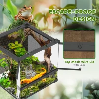 PawHut Reptile Glass Terrarium with Stone Background, Front Ventilation, Escape-Proof Knob Lock, 30 x 30 x 30 cm, Black(m-6)