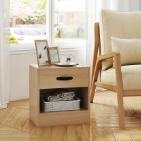 HOMCOM Pack de 2 Mesitas de Noche con Cajón y Compartimento Abierto para Salón 39x28x41 cm Natural(m-8)