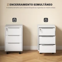 HOMCOM Bloco de Gavetas Móvel de Escritório com 3 Gavetas Fechadura Rodas e Travão para Documentos 40x40x63,5 cm Branco(m-7)